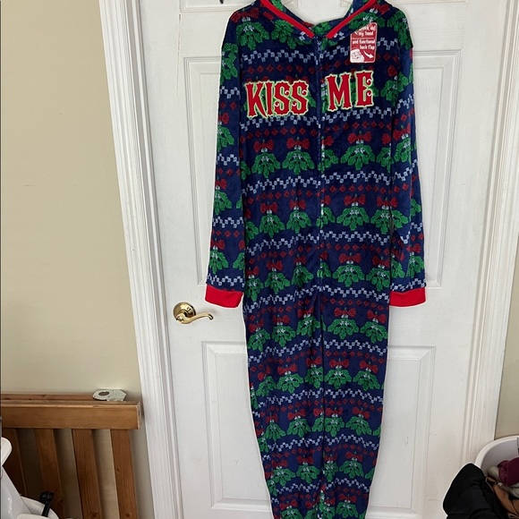 Holiday Time Men's Blue and Red Pajama Onesie - Picture 1 of 7